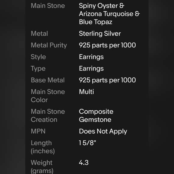 GENUINE Spiny Oyster & Arizona Turquoise 925 Sterling Silver Earrings ar… - Picture 3 of 3